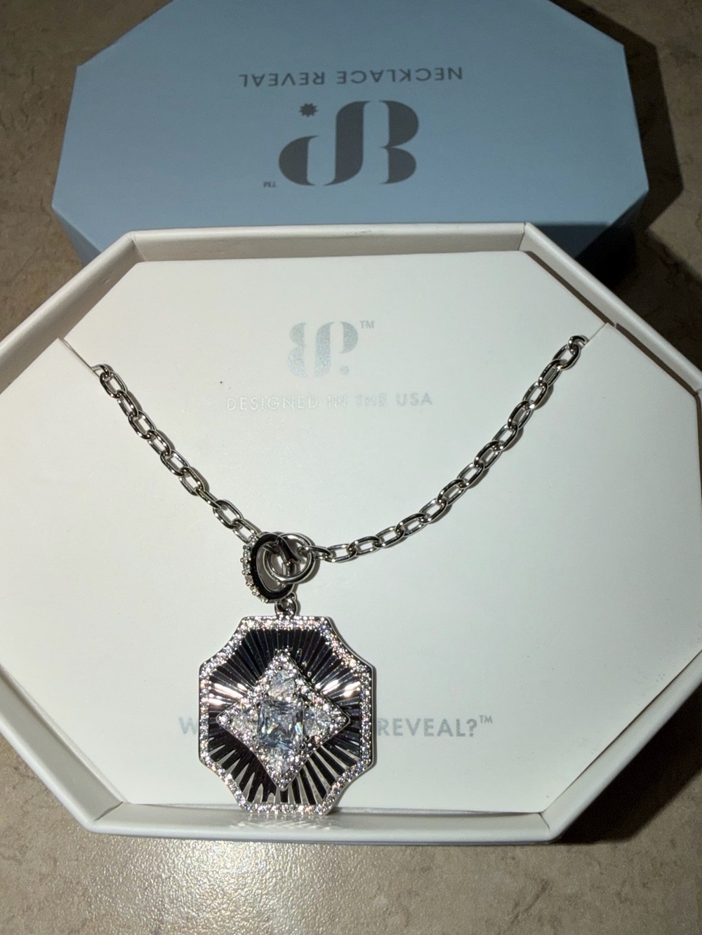 Bomb Party New OG Necklace-Designer Fit Check Diamond CZ on Rhodium NK35650